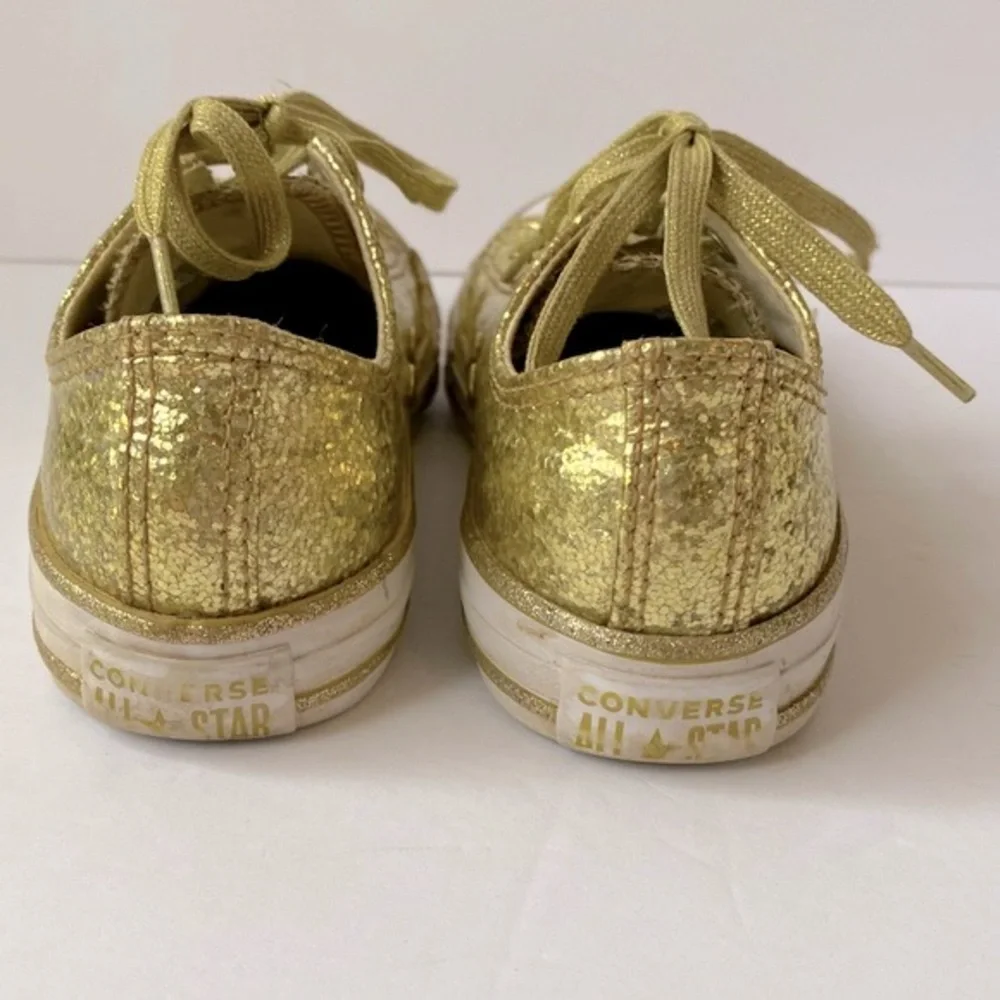 Converse All Stars Gold Glitter Sneakers W/Sparkle Laces Size 2